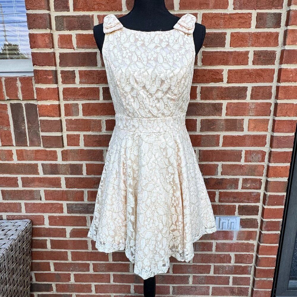 Jodi Kristopher Party Dress Size 7 Ivory Gold Lace Special Occasion Easter